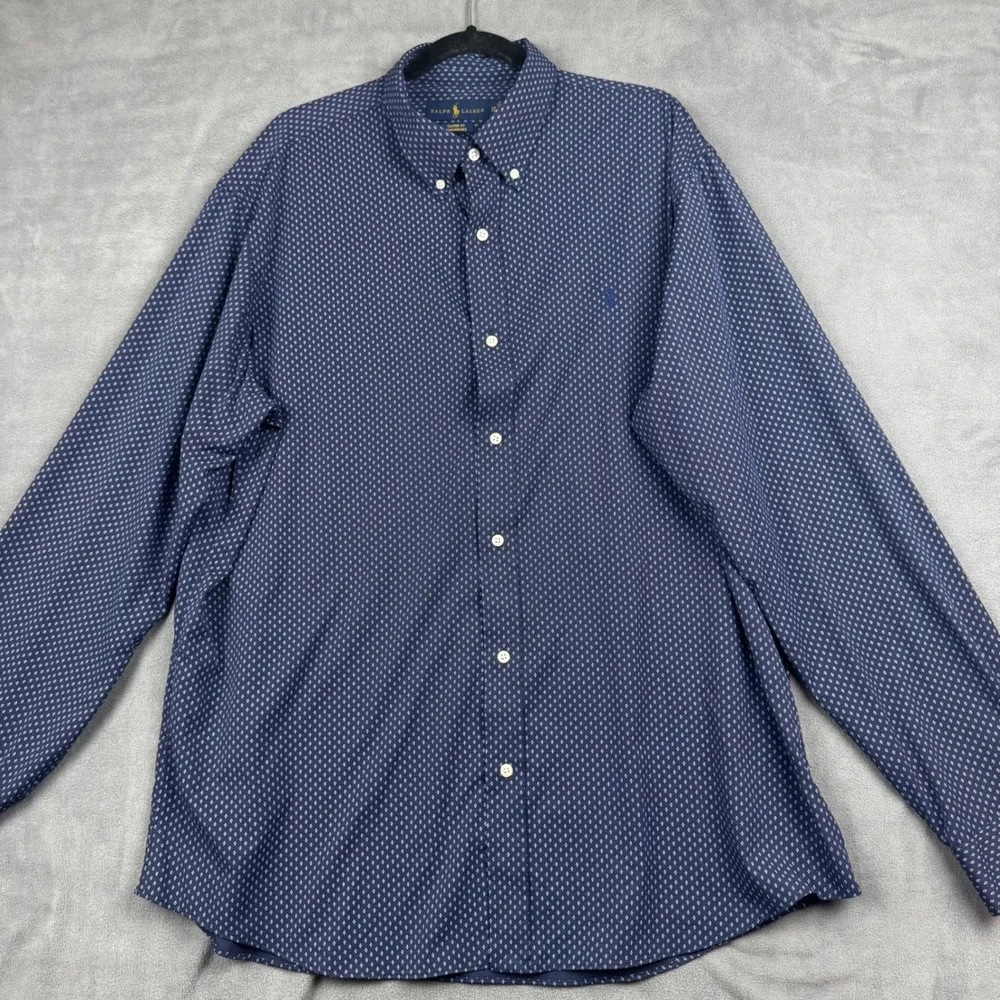 Polo Ralph Lauren Mens XXL Classic Fit Performance Shirt Navy Micro Print Blue